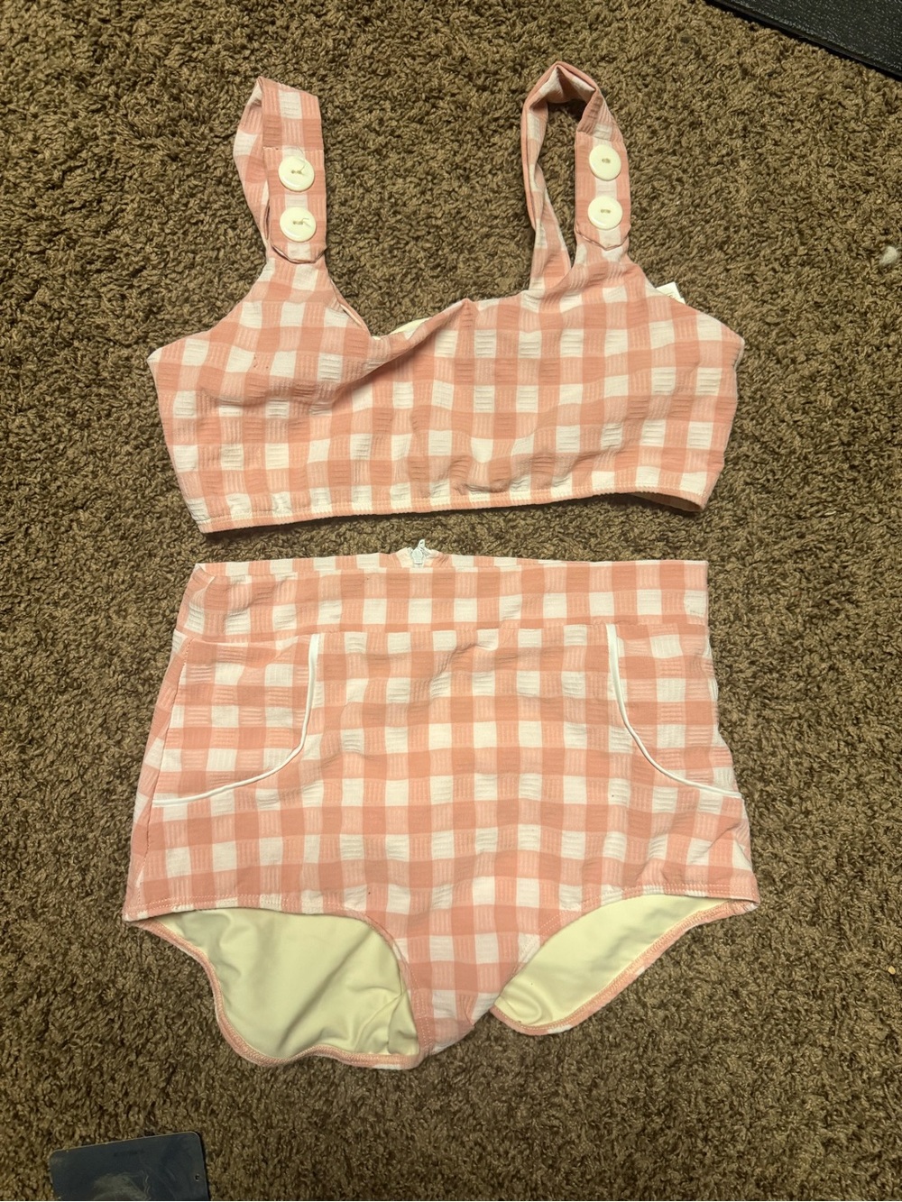 Seea pink and white checkered Georgia top and zip up swim brief